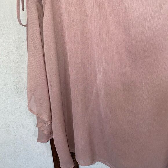 Miss Lili (1X) Mauve Lace Up Bell Sleeve Blouse - Picture 5 of 6